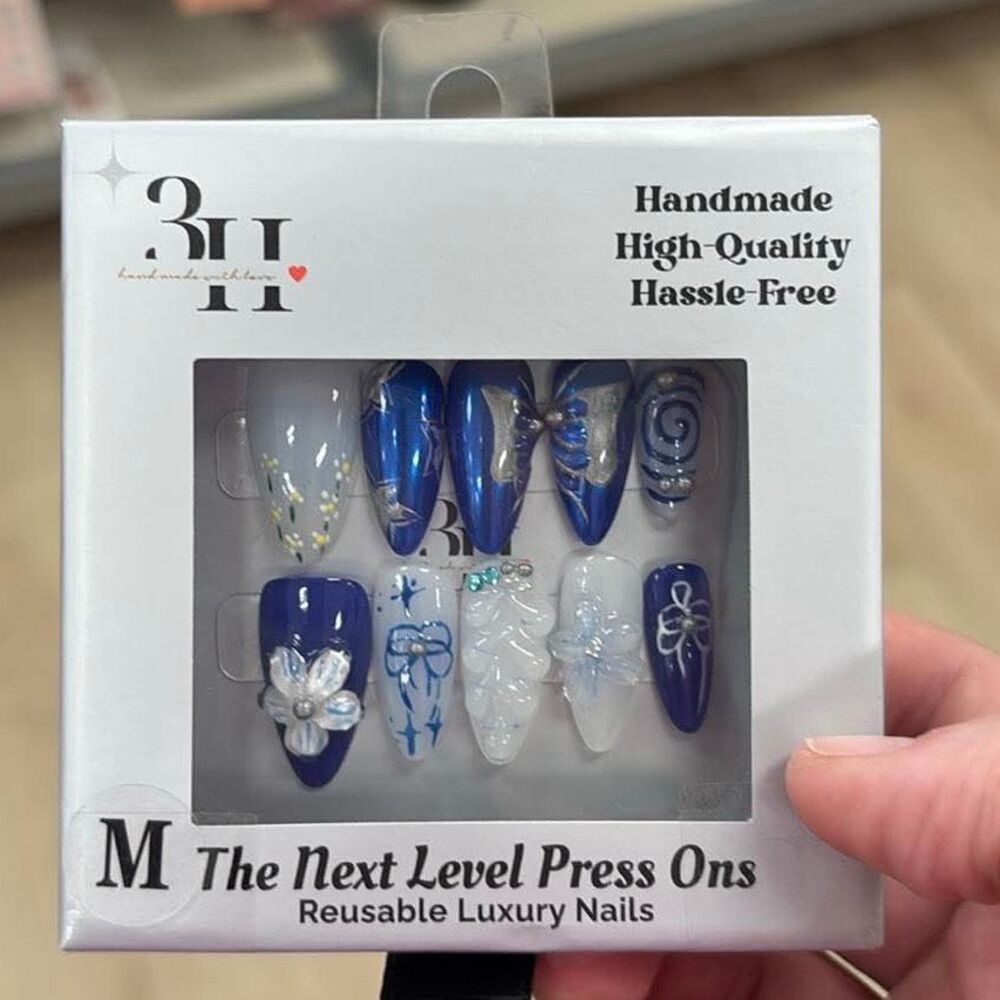 3H Midnight Blue Porcelain Adhesive Reusable Luxury Press on Nail Kit 9x4cm NWT
